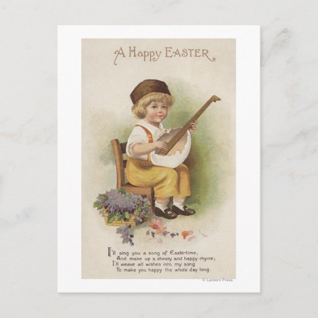 A Lycklig EasterBoy med Egg Snäcka Guitar Helg Vykort (Framsida)