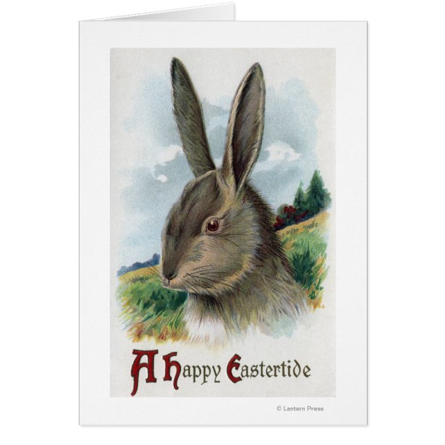 A Lycklig EastertideGray Rabbit Scene Hälsningskort (Framsidan)