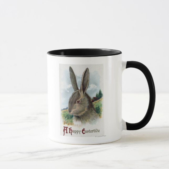 A Lycklig EastertideGray Rabbit Scene Mugg (Höger)