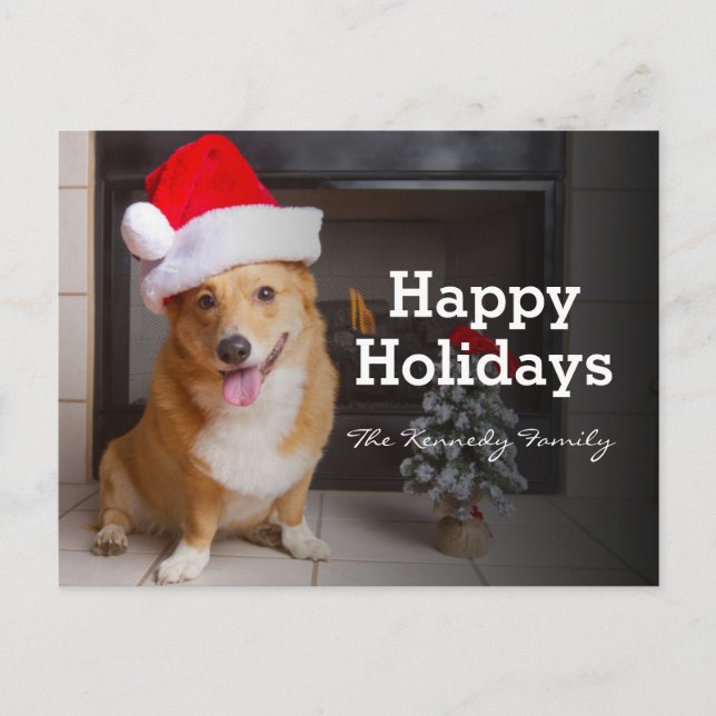 A lycklig, Festive Pembroke Welsh Corgi Helg Vykort (Framsida)