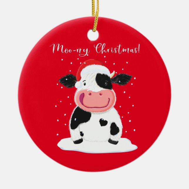A Lycklig Holstein Cow Önskemål You A God jul Julgransprydnad Keramik (Framsidan)