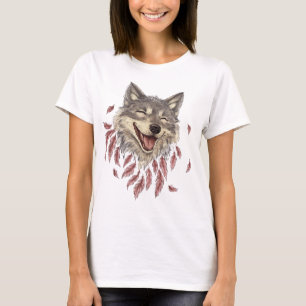 A lycklig-leende varg hos fjädrar t shirt