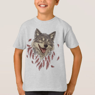 A lycklig-leende varg hos fjädrar t shirt