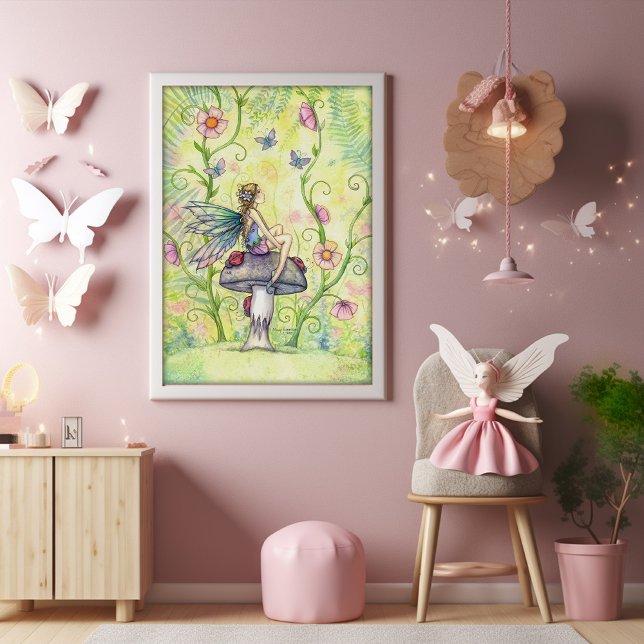 A Lycklig Ställe Flower Fairy and Butterflies Art Poster (Skapare uppladdad)