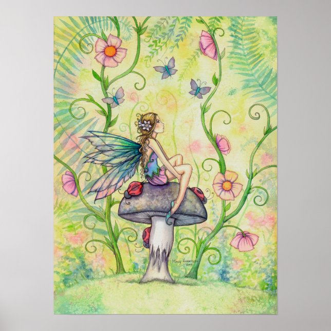 A Lycklig Ställe Flower Fairy and Ladybugs Art Poster (Framsidan)
