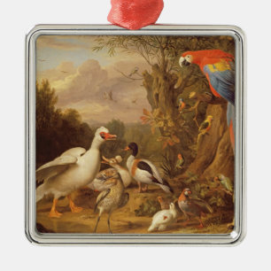 A Macaw, Ankor, Parrots och andra fåglar i ett la Julgransprydnad Metall