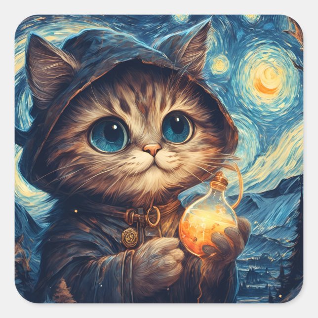 A Magic Cat Fyrkantigt Klistermärke (Framsida)