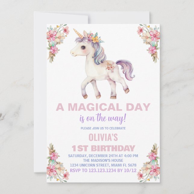 A Magic Day Unicorn Birthday-inbjudningar Inbjudningar (Framsida)