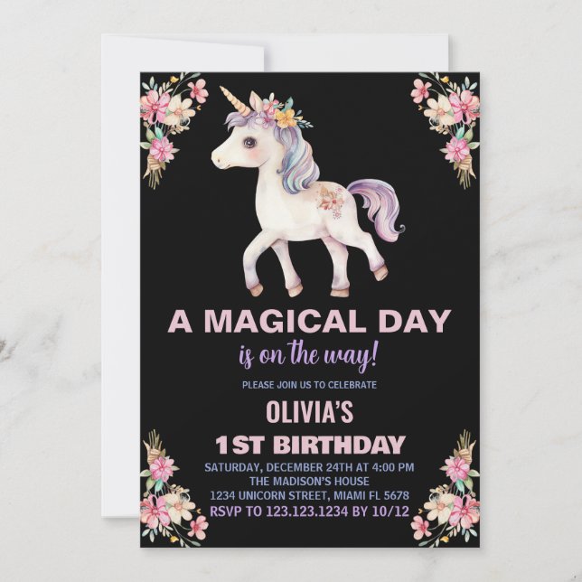 A Magic Day Unicorn Birthday-inbjudningar Inbjudningar (Framsida)