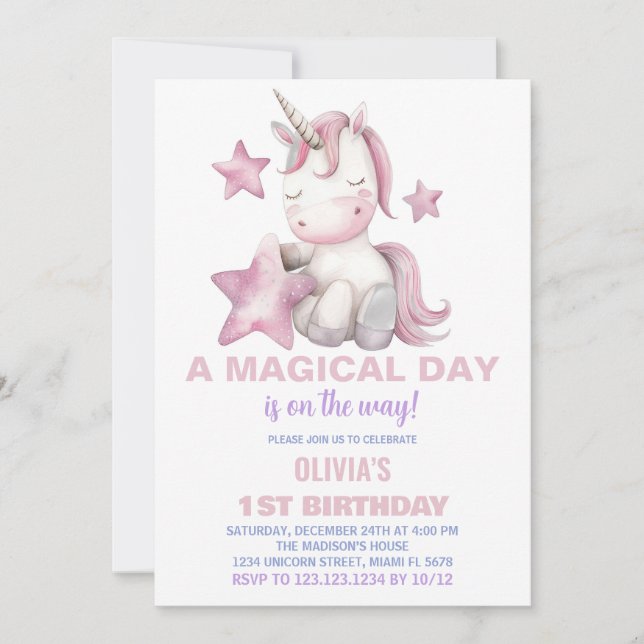 A Magic Day Unicorn Birthday-inbjudningar Inbjudningar (Framsida)