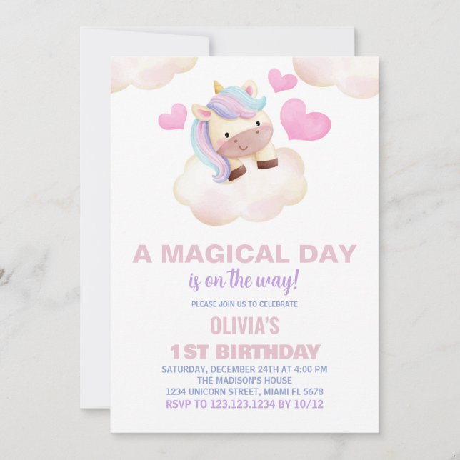 A Magic Day Unicorn Birthday-inbjudningar Inbjudningar (Framsida)