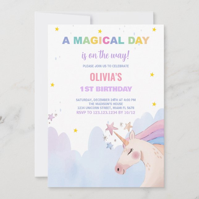 A Magic Day Unicorn Birthday-inbjudningar Inbjudningar (Framsida)