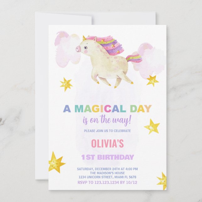 A Magic Day Unicorn Birthday-inbjudningar Inbjudningar (Framsida)