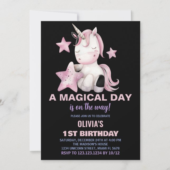 A Magic Day Unicorn Birthday-inbjudningar Inbjudningar (Framsida)
