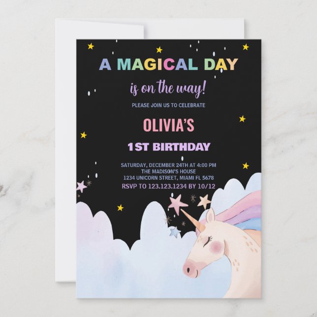 A Magic Day Unicorn Birthday-inbjudningar Inbjudningar (Framsida)
