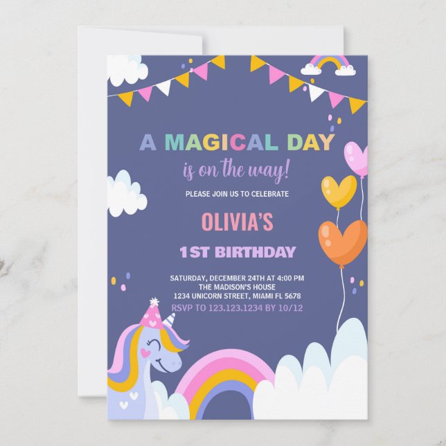 A Magic Day Unicorn Birthday-inbjudningar Inbjudningar (Framsida)