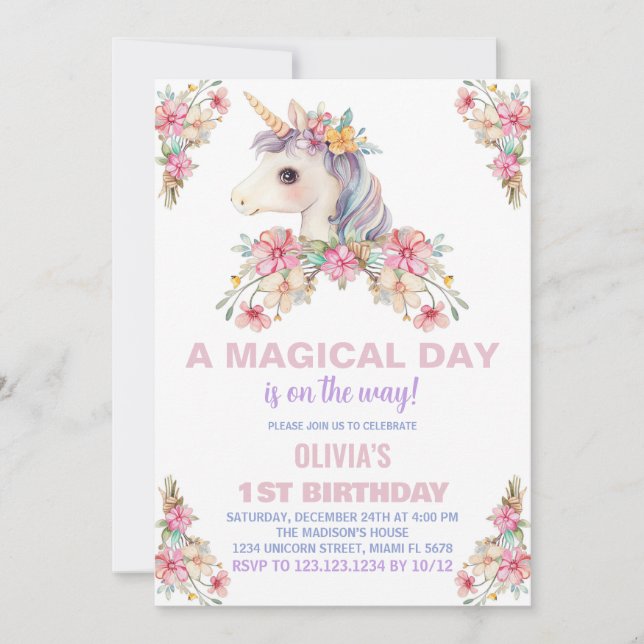 A Magic Day Unicorn Birthday-inbjudningar Inbjudningar (Framsida)
