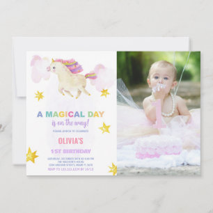 A Magic Day Unicorn Birthday-inbjudningar med foto Inbjudningar