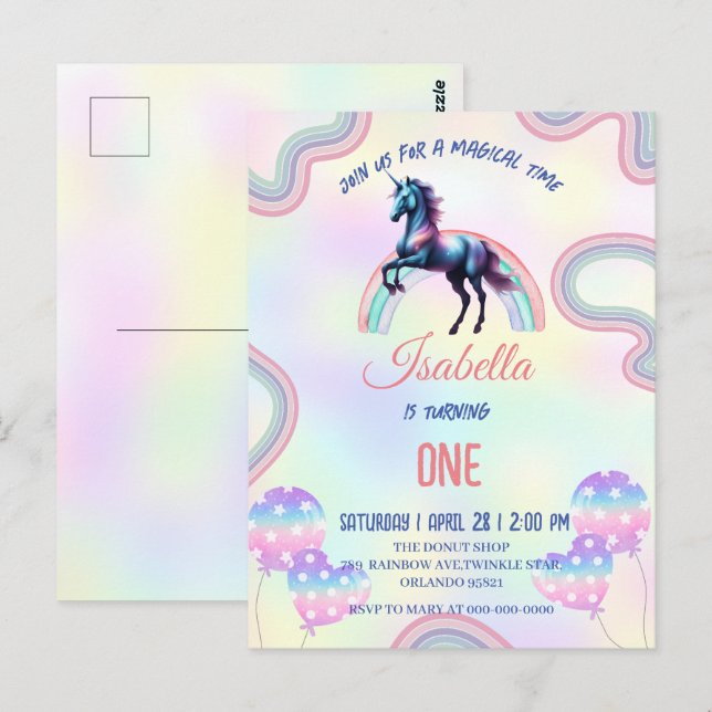 A Magic Rainbow Unicorn Grattis på födelsedagen Pa Vykort (Fram/baksida)
