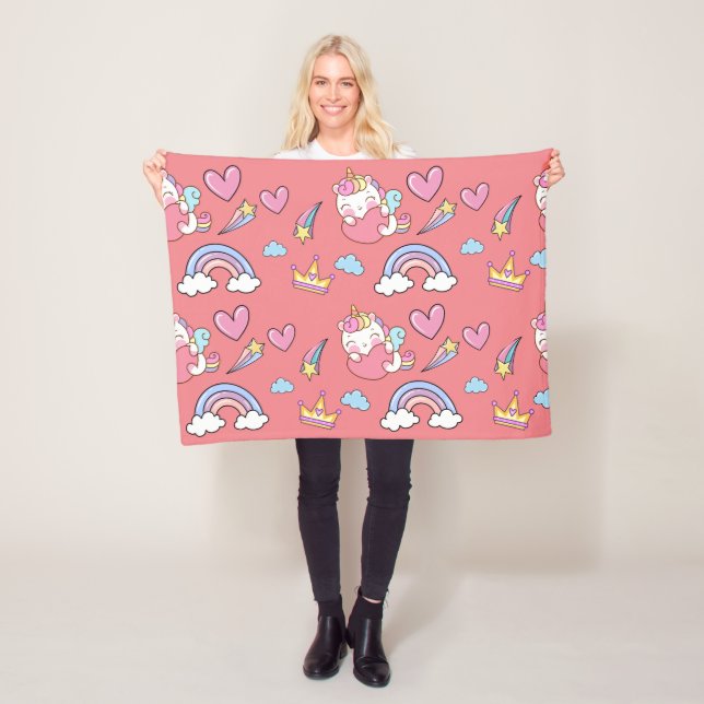 A Magic Rainbow Unicorn Mönster Födelsedagsfest Fleecefilt (På plats)