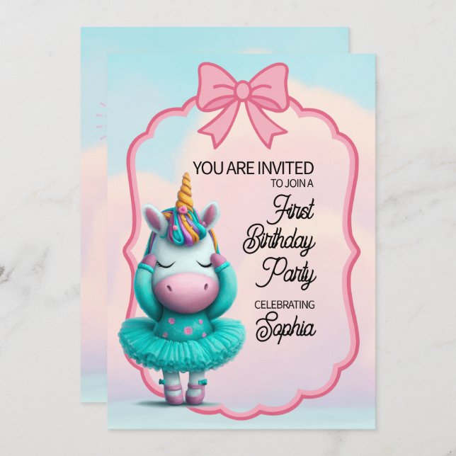 A Magic Unicorn Birthday-inbjudan Inbjudningar (Fram/baksida)