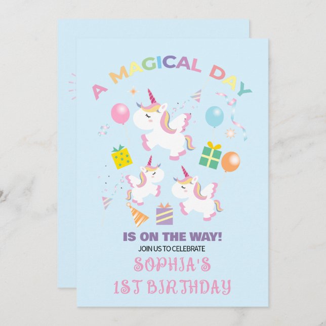 A Magic Unicorn Birthday-inbjudan Inbjudningar (Fram/baksida)