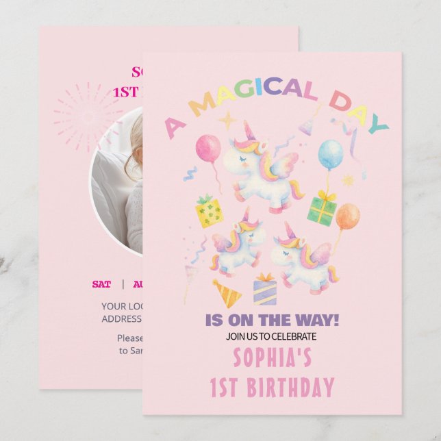 A Magic Unicorn Birthday-inbjudan Inbjudningar (Fram/baksida)