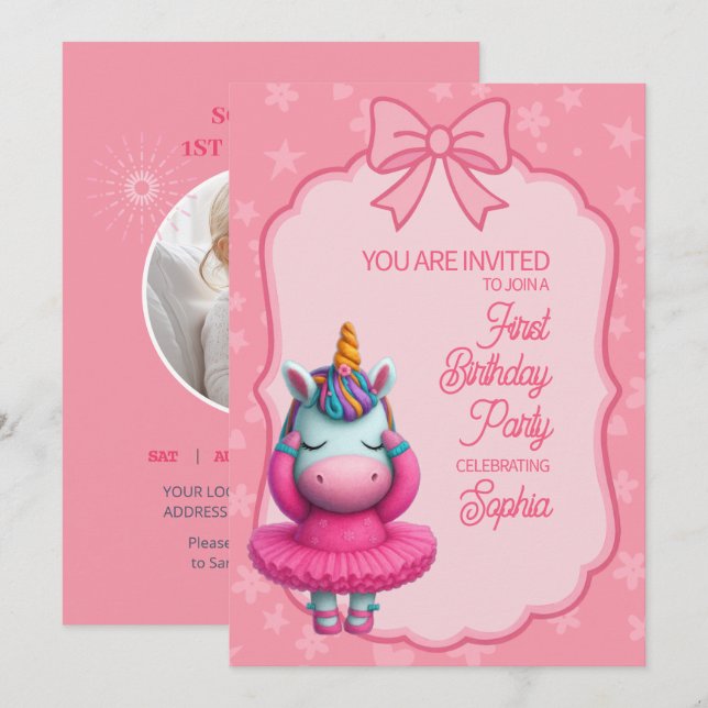 A Magic Unicorn Birthday-inbjudan Inbjudningar (Fram/baksida)
