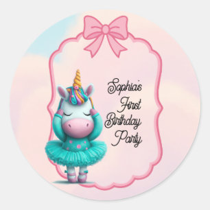A Magic Unicorn Birthday-inbjudan Runt Klistermärke