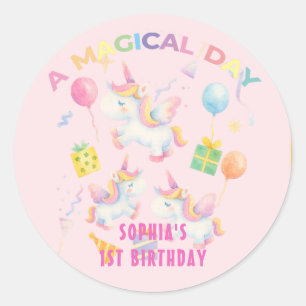 A Magic Unicorn Birthday-inbjudan Runt Klistermärke