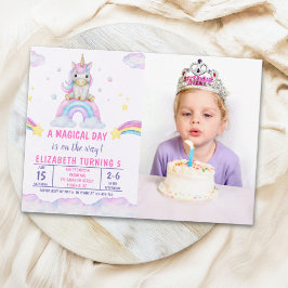 A Magical Day Cute Unicorn Birthday Girl Photo Inbjudningar