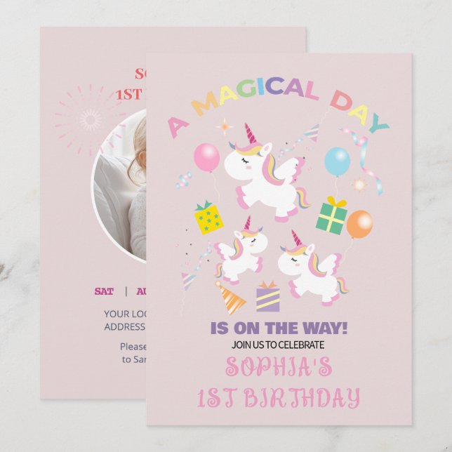 A Magical Unicorn Birthday Invitation Inbjudningar (Fram/baksida)