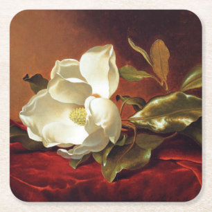 A Magnolia on Red Velvet Underlägg Papper Kvadrat
