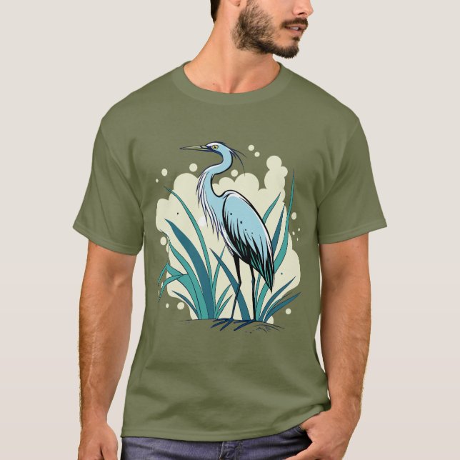 A Majestic Blue Heron Stands Tall In A Vibrant Nat T Shirt (Framsida)