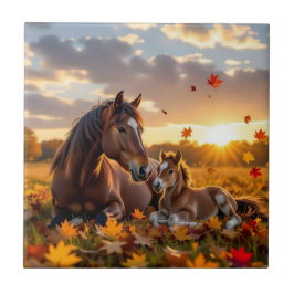 A Mama Horse and her Foal in Autumn Kakelplatta