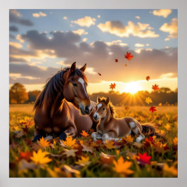 A Mama Horse and her Foal in Autumn Poster