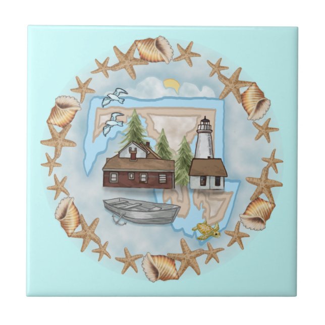 A Maryland Snäckas fyr keramik Tile Kakelplatta (Framsidan)
