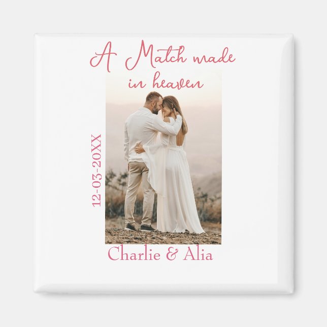 A match made in heaven photo wedding pink name sim magnet (Framsidan)