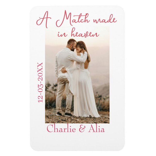 A match made in heaven photo wedding pink name sim magnet (Vertikal)