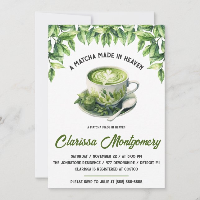 A Matcha Made in Heaven Bridal Shower Inbjudningar (Framsida)