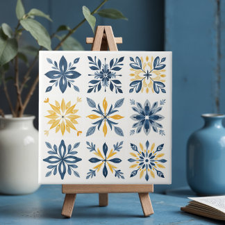 A Mediterranean Tile Design with Floral Geometric  Kakelplatta