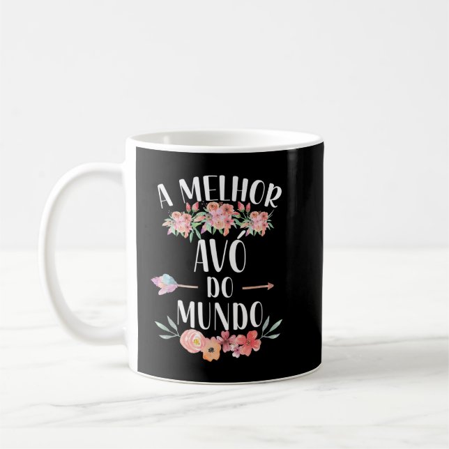 A Melhor Avo Do Mundo portugisisk Grandma Blommigt Kaffemugg (Vänster)