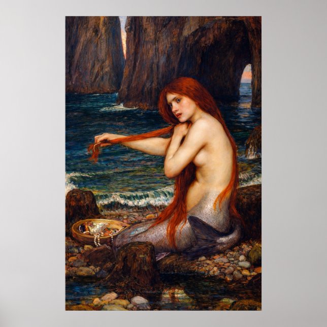 A Mermaid by John William Waterhouse Poster (Framsidan)