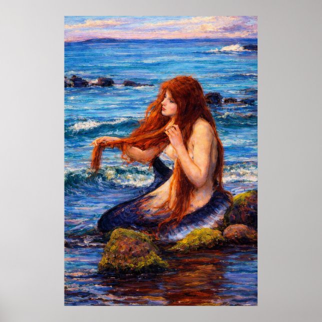 A Mermaid by John William Waterhouse Poster (Framsidan)