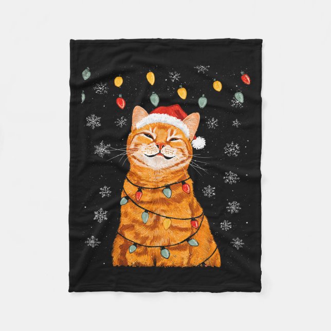 A Merry Christmas Lights Snowflake Ginger Cat Oran Fleecefilt (Framsidan)