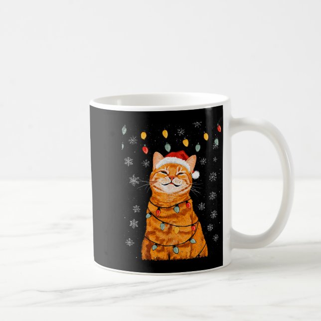 A Merry Christmas Lights Snowflake Ginger Cat Oran Kaffemugg (Höger)