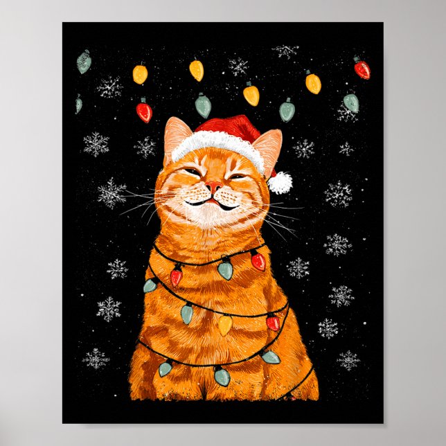 A Merry Christmas Lights Snowflake Ginger Cat Oran Poster (Framsidan)