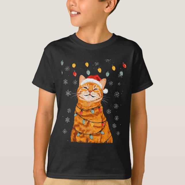 A Merry Christmas Lights Snowflake Ginger Cat Oran T Shirt (Framsida)