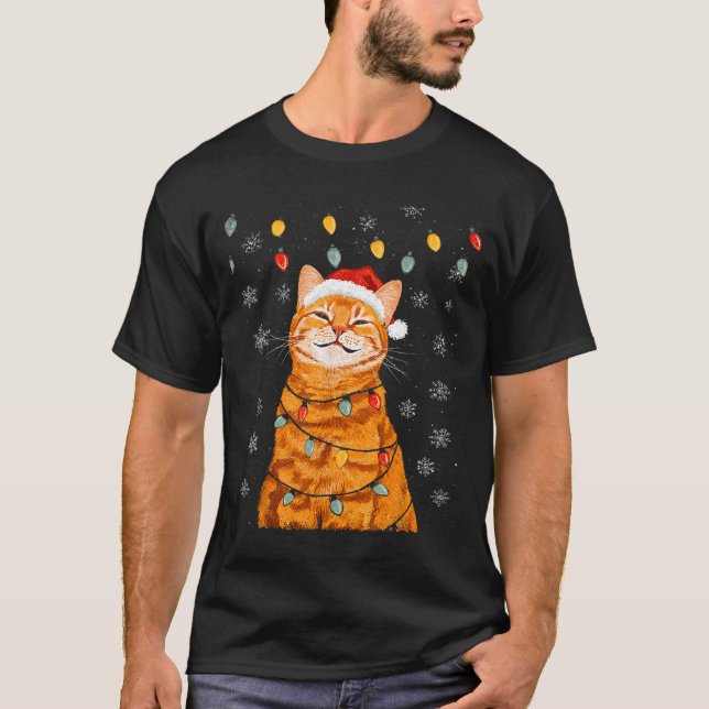 A Merry Christmas Lights Snowflake Ginger Cat Oran T Shirt (Framsida)