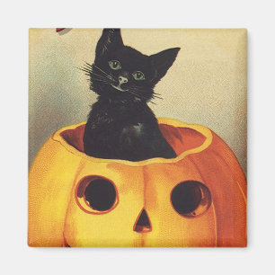 A Merry Halloween av Ellen Clapsaddle, Vintage Cat Magnet
